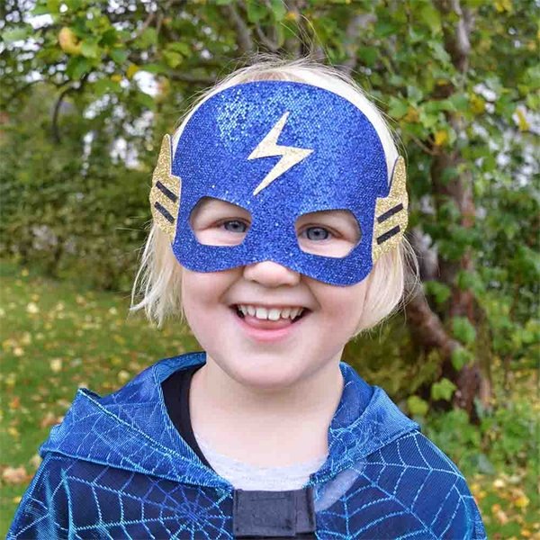 Masker superhelter m/ glitter:  spiderman, batman, blue thunder, silverhero